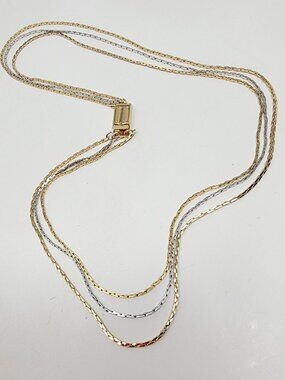 Avon Triple Strand Gold Tone Silver Tone Chain Necklace